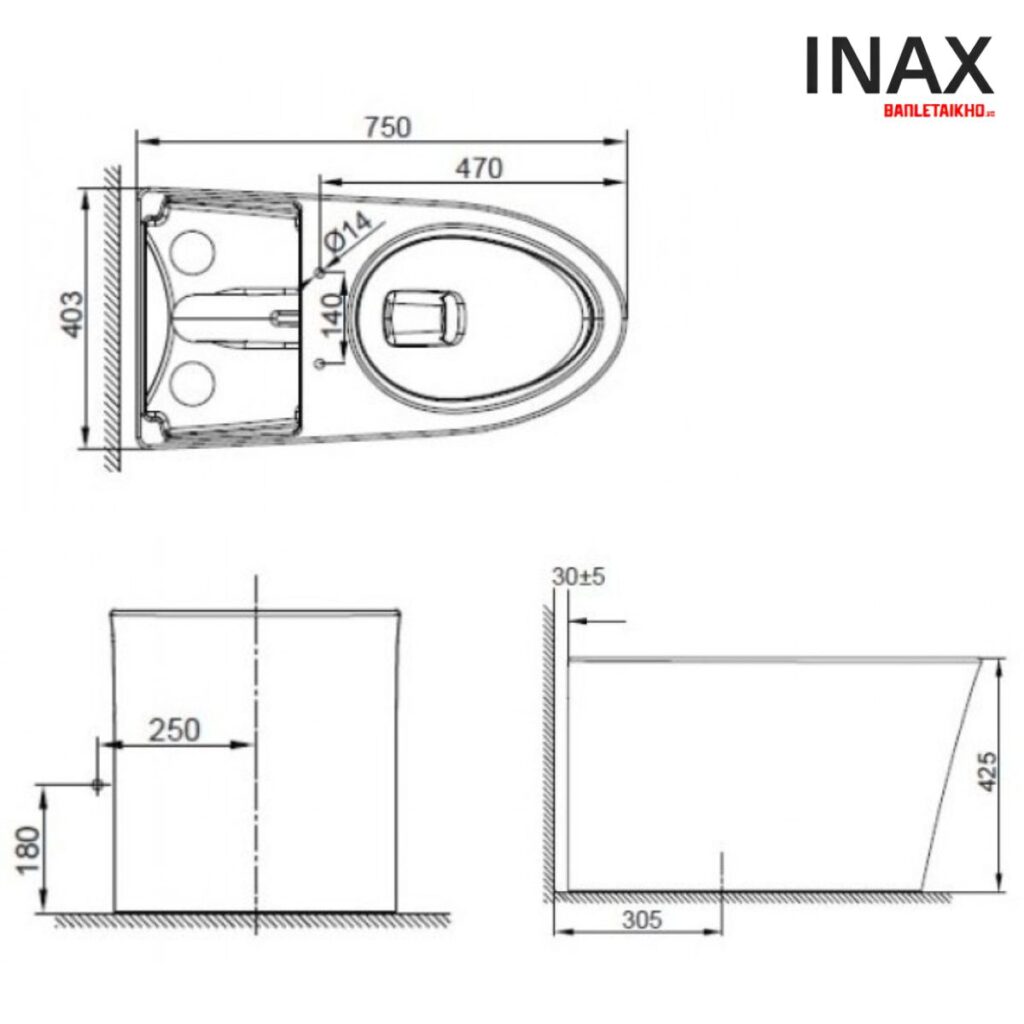 Bản vẽ Bồn Cầu AMERICAN STANDARD WP 3232 1 Khối Không Két Nước