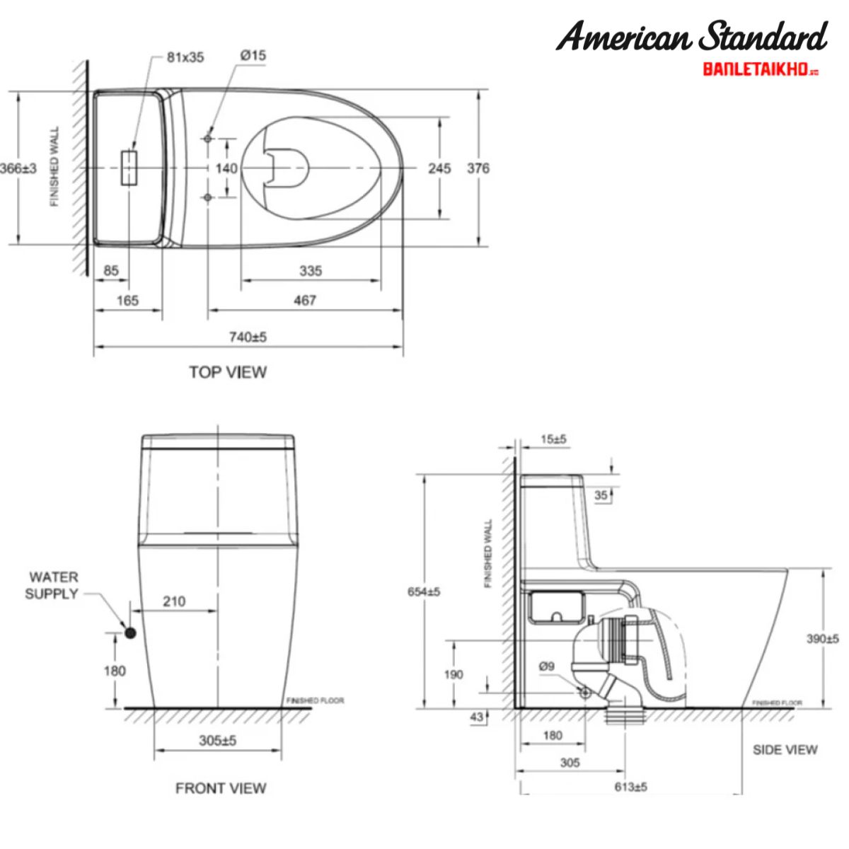 Bản vẽ Bồn Cầu AMERICAN STANDARD 2007 WT 1 Khối Nắp Êm Bản vẽ Bồn Cầu AMERICAN STANDARD 2007 WT 1 Khối Nắp Êm