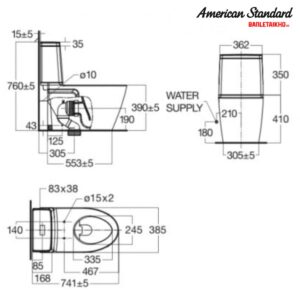 Bản vẽ Bồn Cầu AMERICAN STANDARD 2307 WT 2 Khối Nắp Đóng Êm
