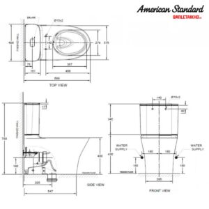Bản vẽ Bồn Cầu AMERICAN STANDARD 2622 WT 2 Khối Nắp Đóng Êm