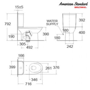 Bản vẽ Bồn Cầu AMERICAN STANDARD 2630 WT 2 Khối Nắp Đóng Êm