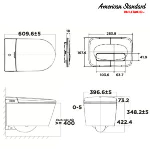 Bản vẽ Bồn Cầu AMERICAN STANDARD Aero-Lite Treo Tường Thông Minh Nắp Điện Tử