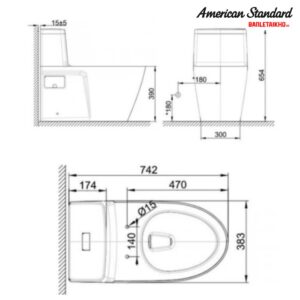 Bản vẽ Bồn Cầu AMERICAN STANDARD VF 1808ET 1 Khối Nắp Đóng Êm Mỏng