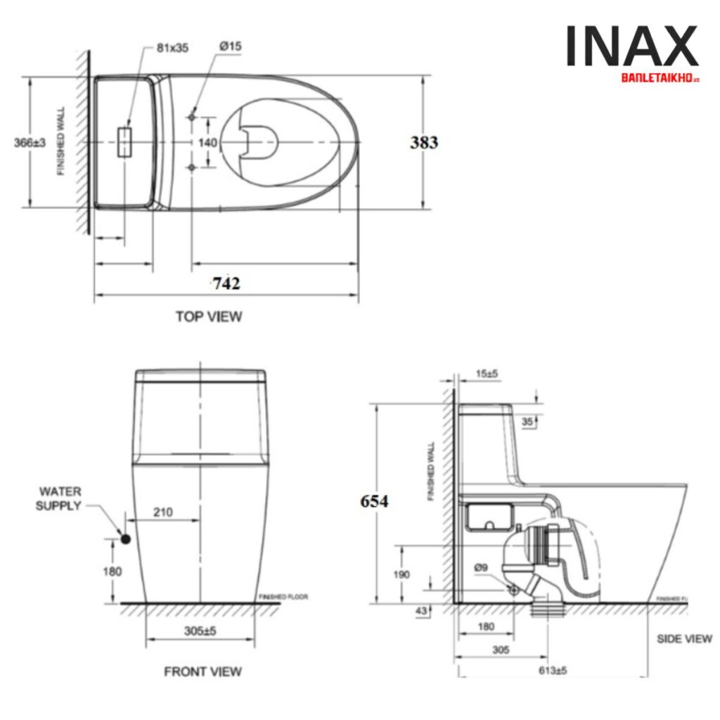 Bản vẽ Bồn Cầu AMERICAN STANDARD VF 1808PR 1 Khối Nắp Điện Tử