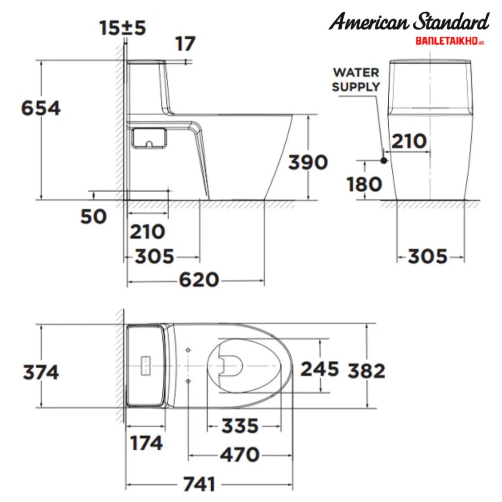 Bản vẽ Bồn Cầu AMERICAN STANDARD VF 1808TPR 1 Khối Nắp Điện Tử