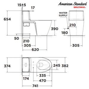 Bản vẽ Bồn Cầu AMERICAN STANDARD VF 1808TPR 1 Khối Nắp Điện Tử