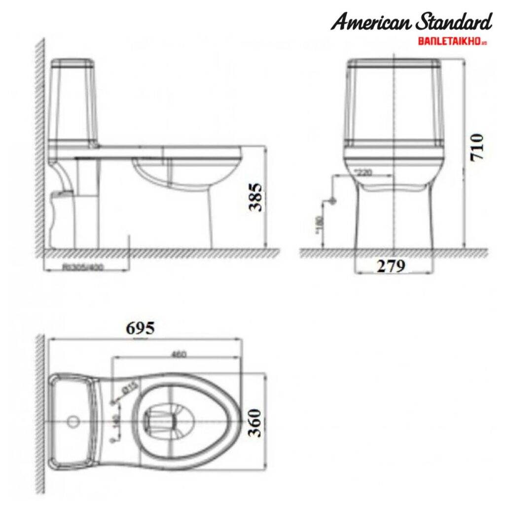Bản vẽ Bồn Cầu AMERICAN STANDARD VF 1858PL 1 Khối Nắp Điện Tử