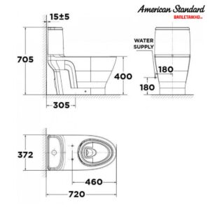Bản vẽ Bồn Cầu AMERICAN STANDARD VF 1863 1 Khối Nắp Đóng Êm