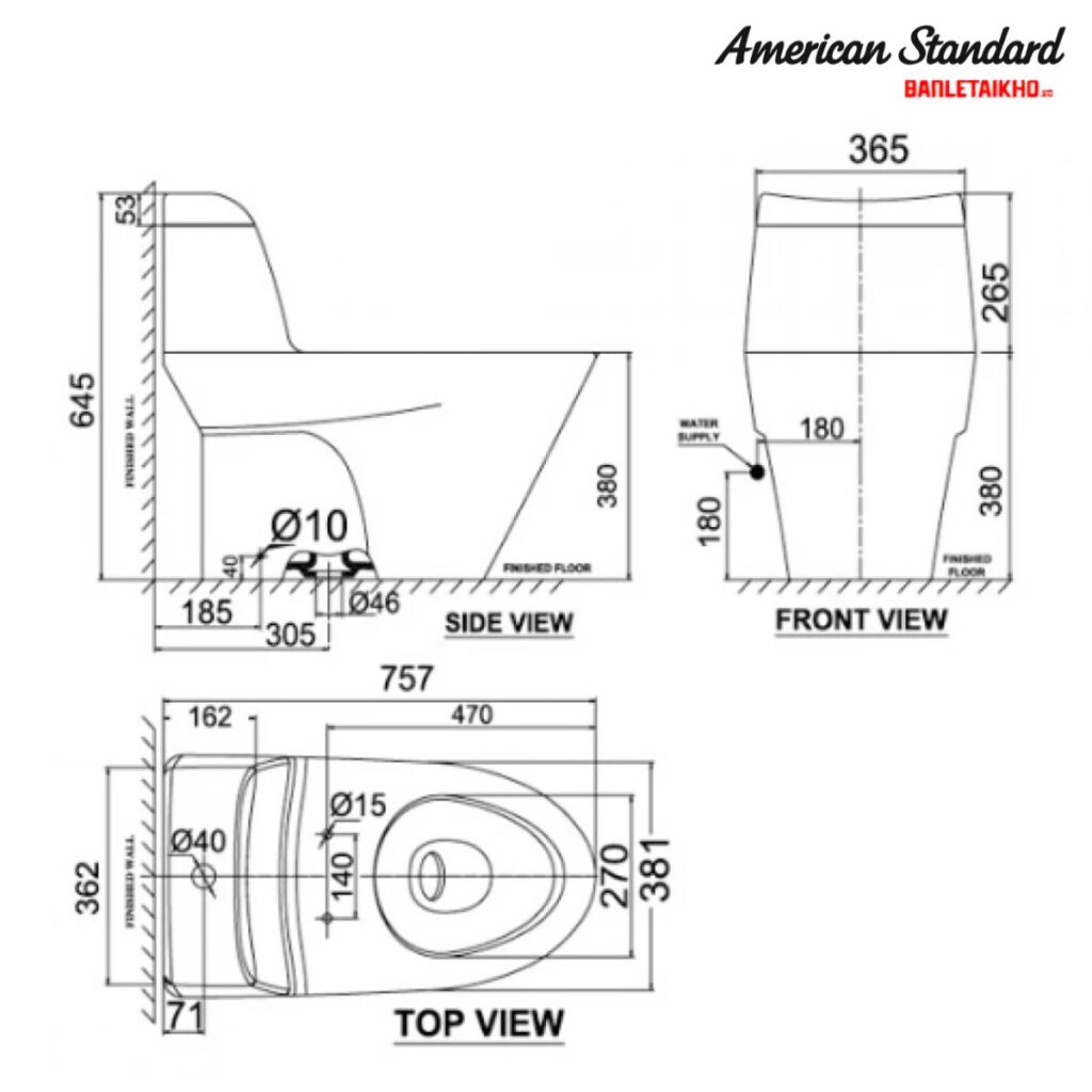 Bản vẽ Bồn Cầu AMERICAN STANDARD VF 2010PR 1 Khối Nắp Điện Tử