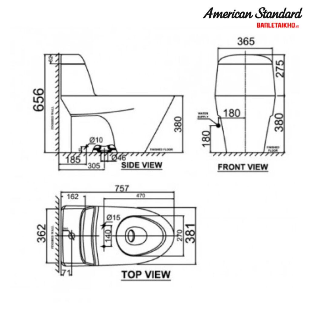 Bản vẽ Bồn Cầu AMERICAN STANDARD VF 2011PR 1 Khối Nắp Điện Tử