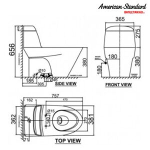 Bản vẽ Bồn Cầu AMERICAN STANDARD VF 2011S 1 Khối Nắp Rửa Cơ