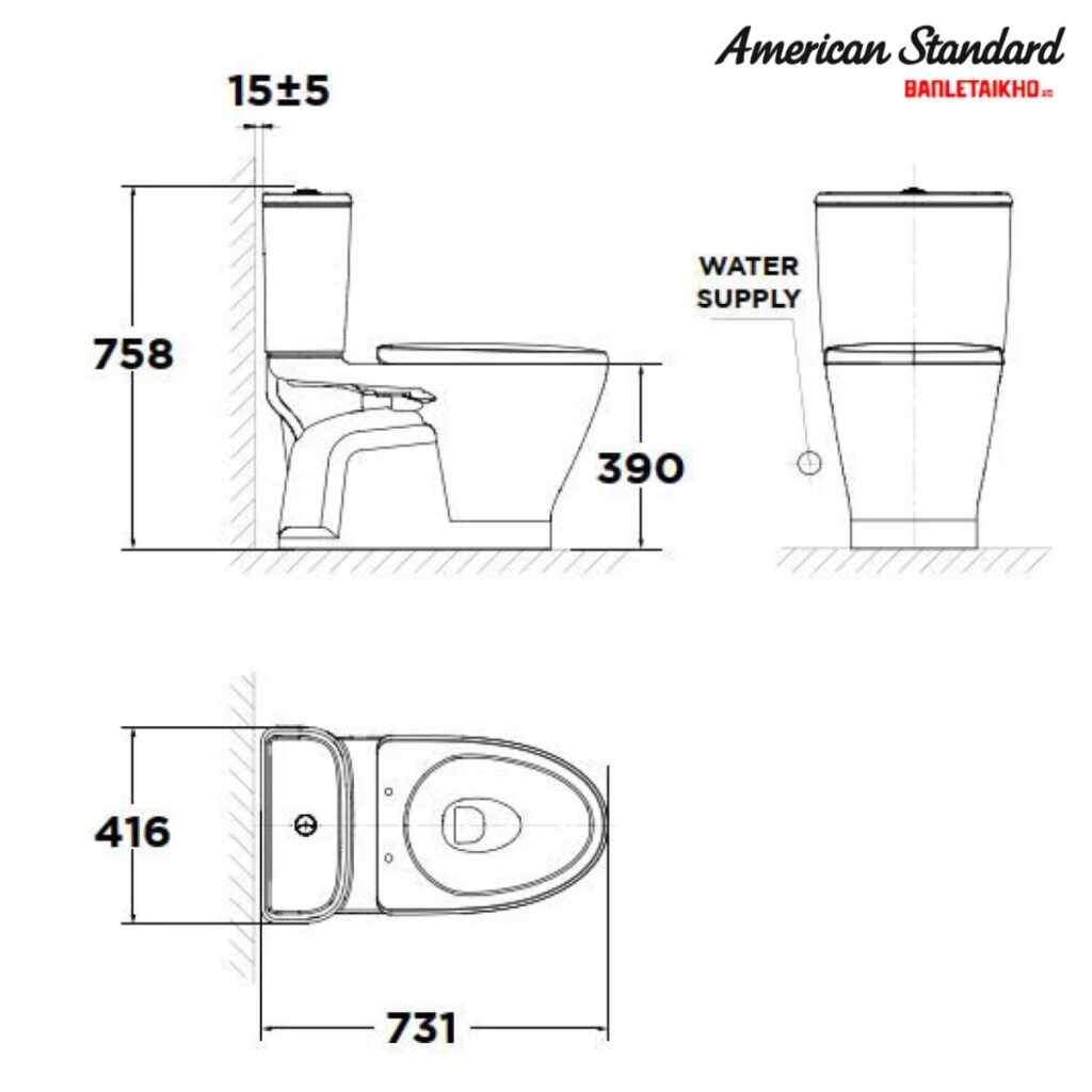 Bản vẽ Bồn Cầu AMERICAN STANDARD VF 2162 2 Khối Nắp Đóng Êm