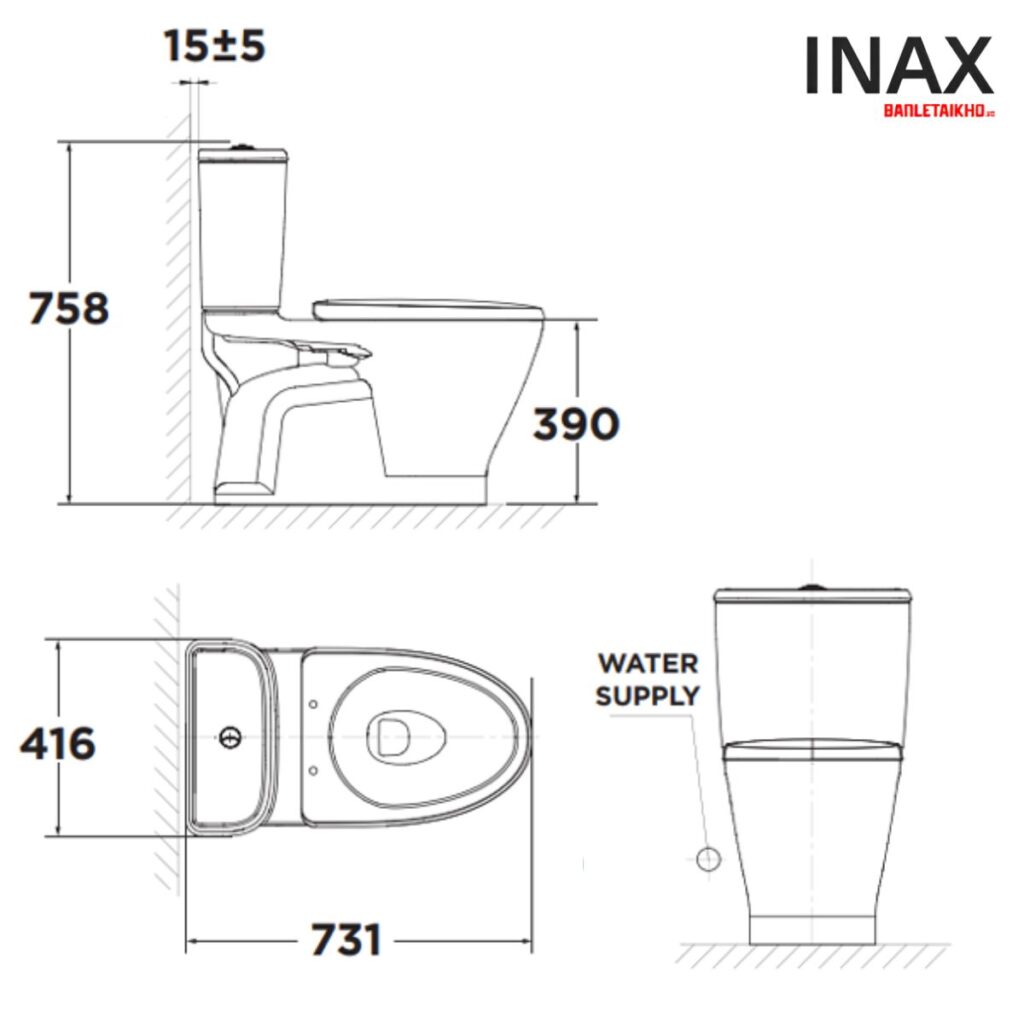 Bản vẽ Bồn Cầu AMERICAN STANDARD VF 2162S Nắp Rửa Cơ