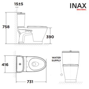 Bản vẽ Bồn Cầu AMERICAN STANDARD VF 2162SW 2 Khối Nắp Rửa Cơ