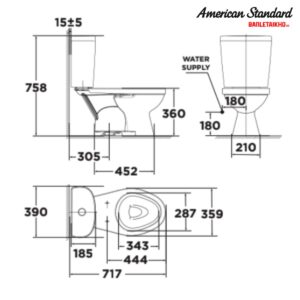 Bản vẽ Bồn Cầu AMERICAN STANDARD VF 2397SL 2 Khối Nắp Đóng Êm