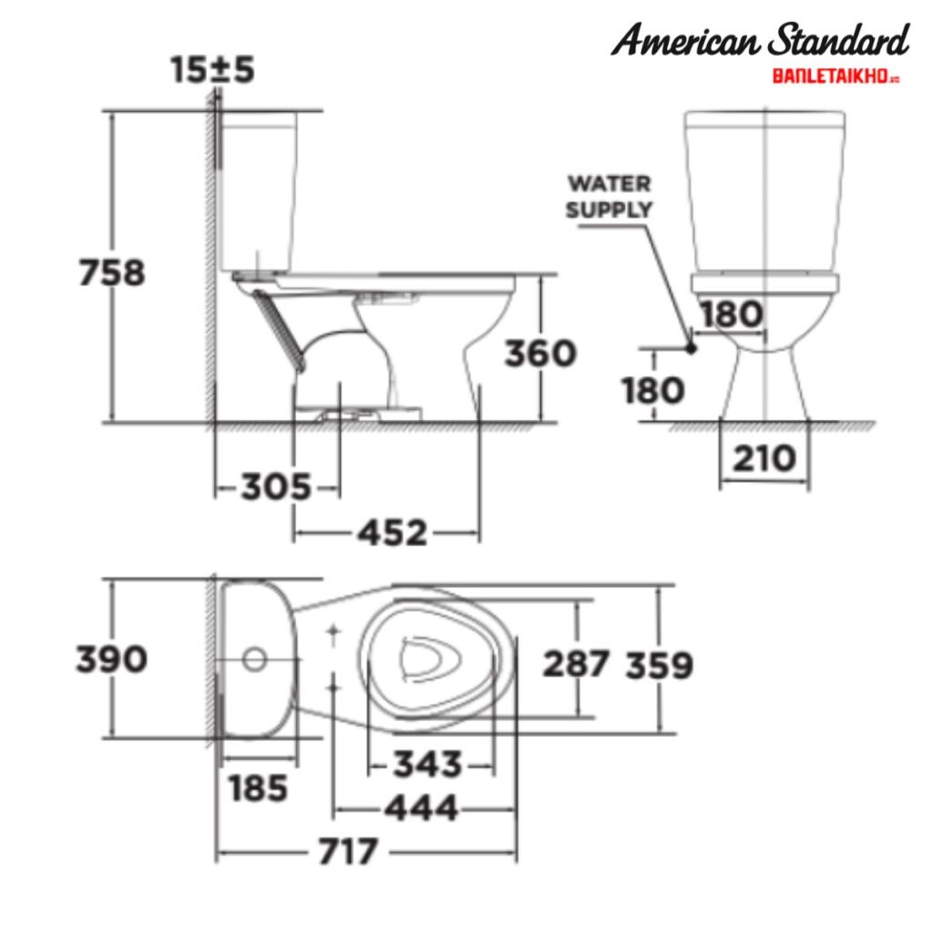 Bản vẽ Bồn Cầu AMERICAN STANDARD VF 2397SW 2 Khối Nắp Rửa Cơ