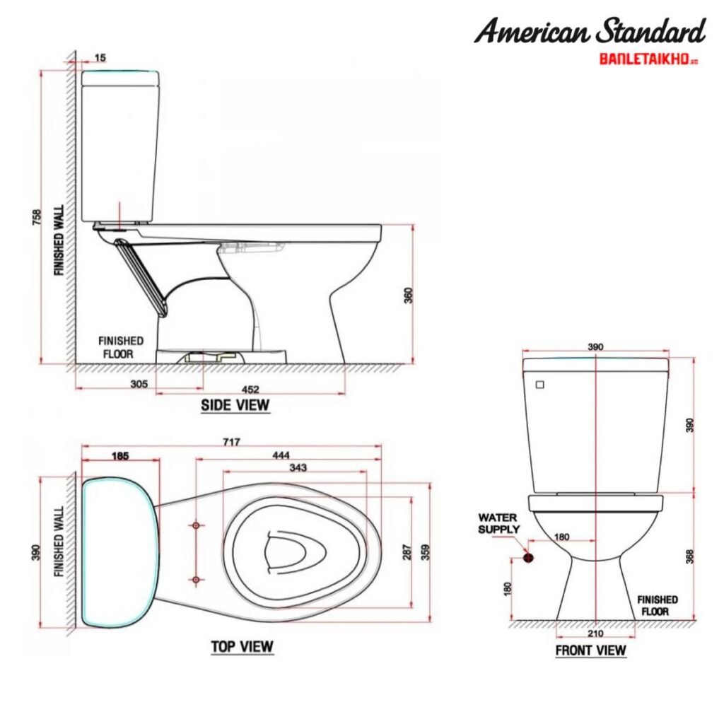 Bản vẽ Bồn Cầu AMERICAN STANDARD VF 2398SL 2 Khối Nắp Đóng Êm