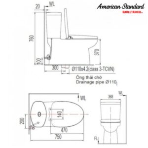 Bản vẽ Bồn Cầu AMERICAN STANDARD VF 2719 2 Khối Nắp Đóng Êm