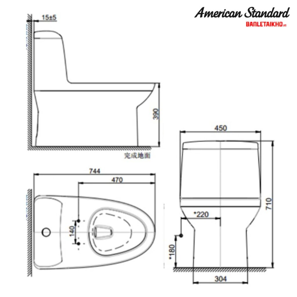 Bản vẽ Bồn Cầu AMERICAN STANDARD WP 1830 1 Khối Nắp Đóng Êm