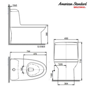 Bản vẽ Bồn Cầu AMERICAN STANDARD WP 1830 1 Khối Nắp Đóng Êm