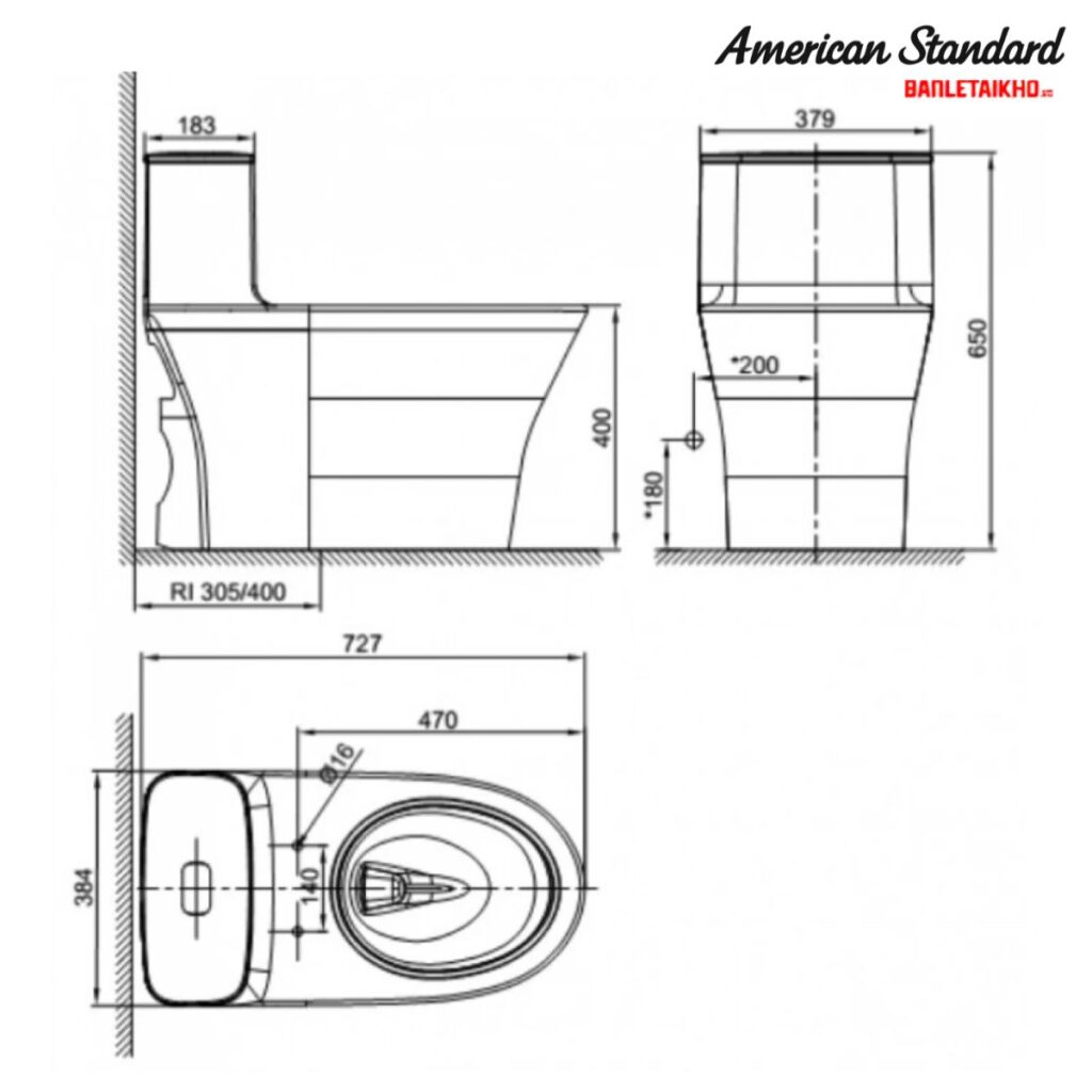 Bản vẽ Bồn Cầu AMERICAN STANDARD WP 1880SW 1 Khối Nắp Rửa Cơ