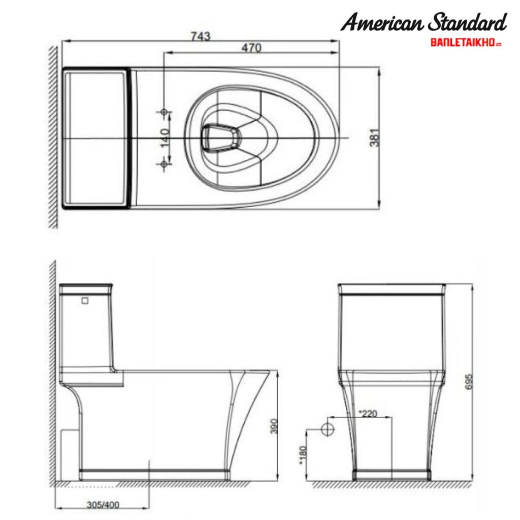Bản vẽ Bồn Cầu AMERICAN STANDARD WP 2025 1 Khối Nắp Êm