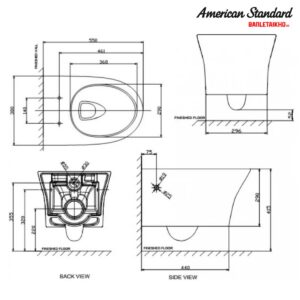 Bản vẽ Bồn Cầu AMERICAN STANDARD WP 2140 Treo Tường Nắp Đóng Êm
