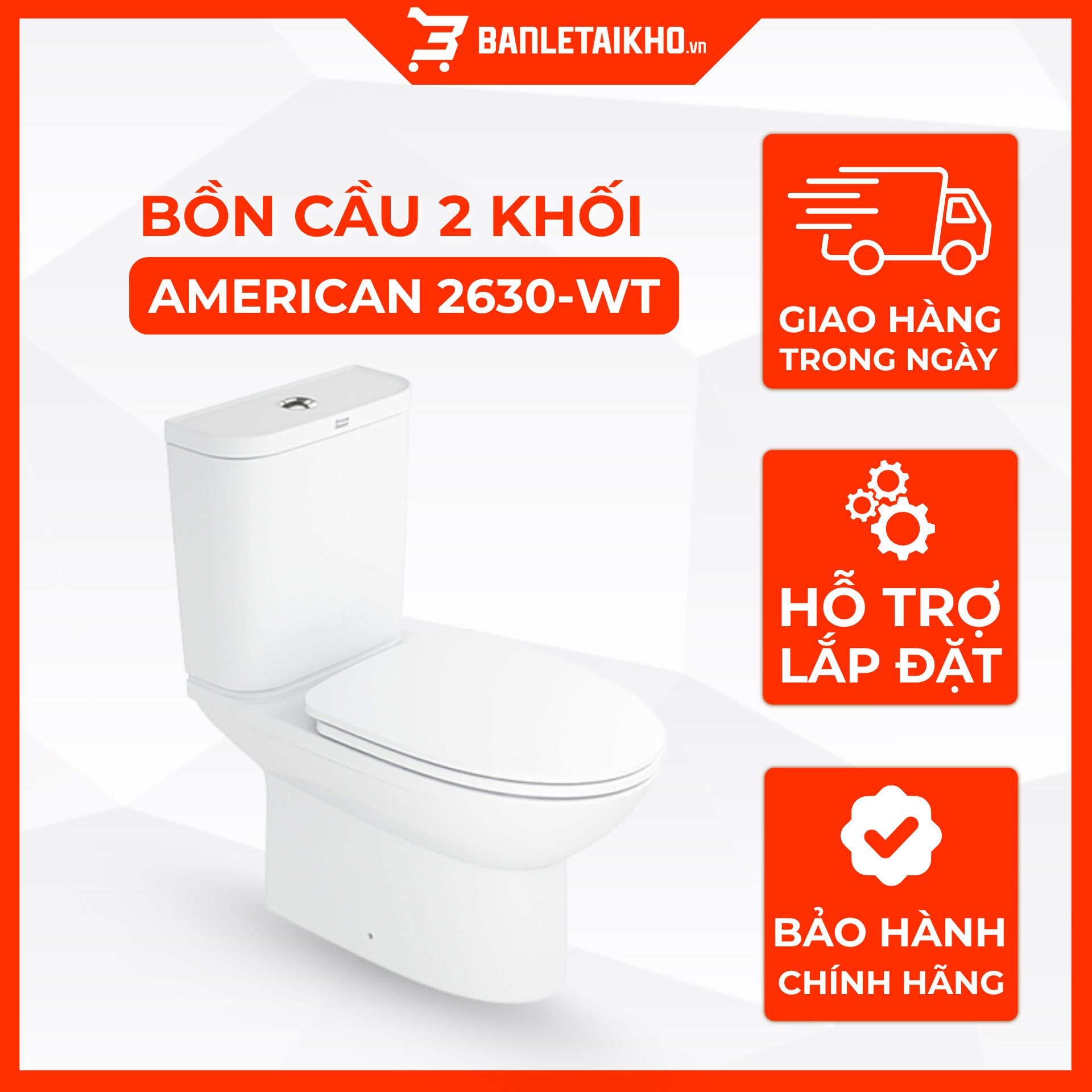 Bồn Cầu AMERICAN STANDARD 2630 WT 2 Khối Nắp Đóng Êm Bồn Cầu AMERICAN STANDARD 2630 WT 2 Khối Nắp Đóng Êm