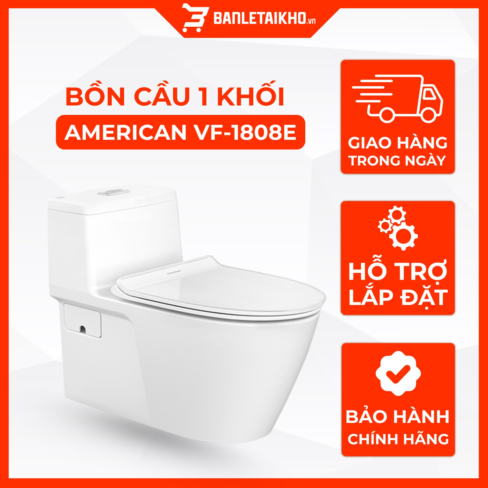 Bồn Cầu AMERICAN STANDARD VF 1808E 1 Khối Nắp Đóng Êm Mỏng Bồn Cầu AMERICAN STANDARD VF 1808E 1 Khối Nắp Đóng Êm Mỏng