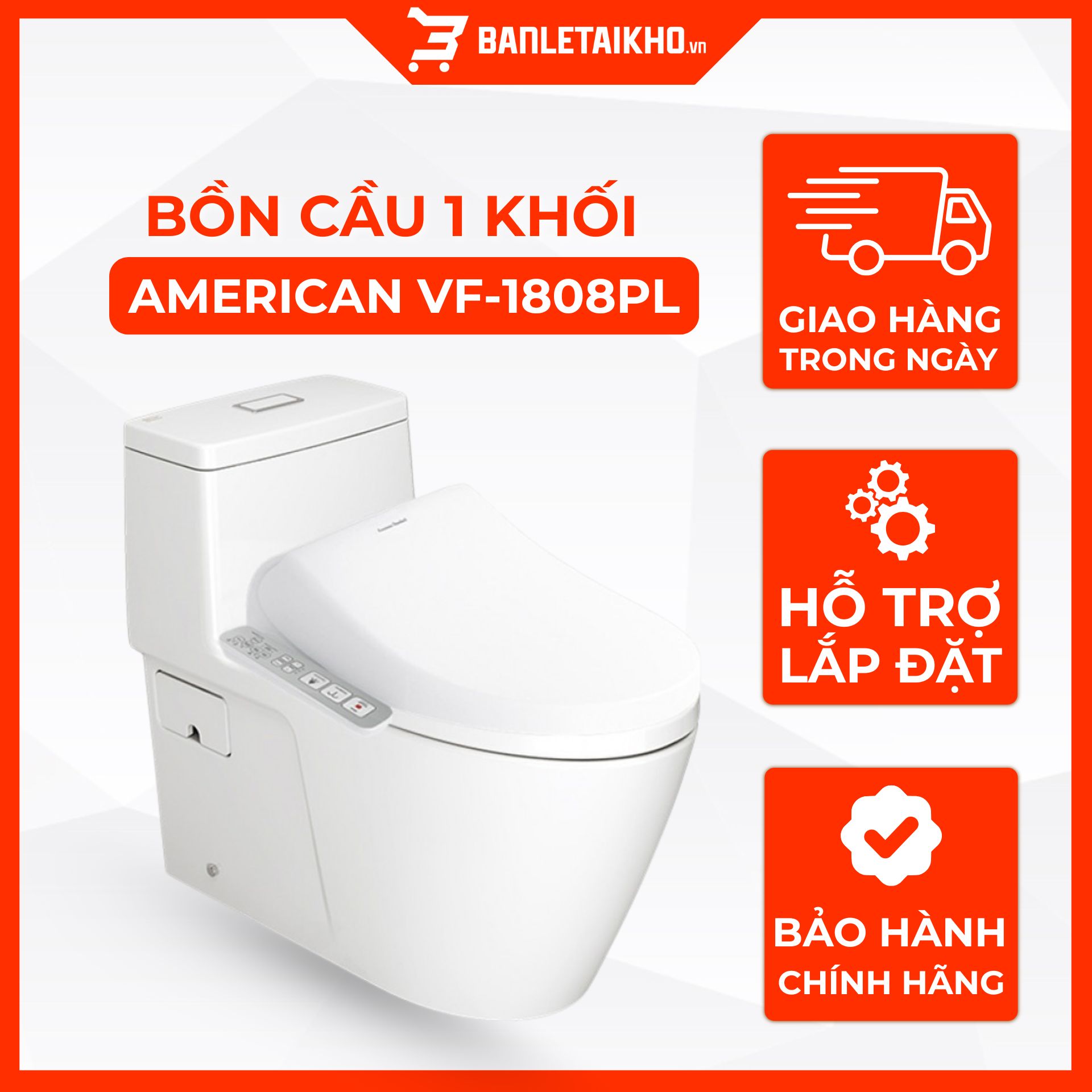 Bồn Cầu AMERICAN STANDARD VF 1808PL 1 Khối Nắp Điện Tử Bồn Cầu AMERICAN STANDARD VF 1808PL 1 Khối Nắp Điện Tử