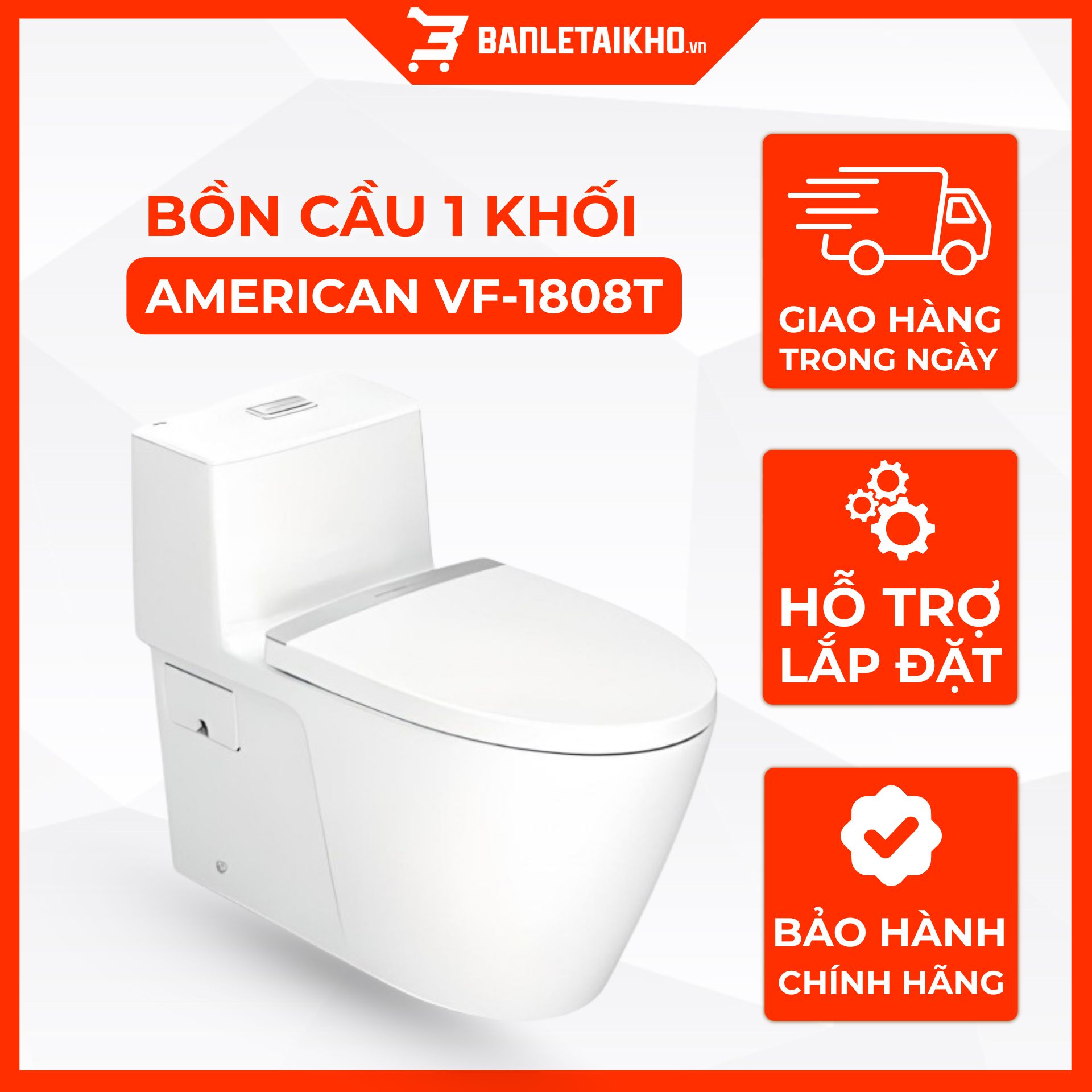 Bồn Cầu AMERICAN STANDARD VF 1808T 1 Khối Nắp Đóng Êm Bồn Cầu AMERICAN STANDARD VF 1808T 1 Khối Nắp Đóng Êm