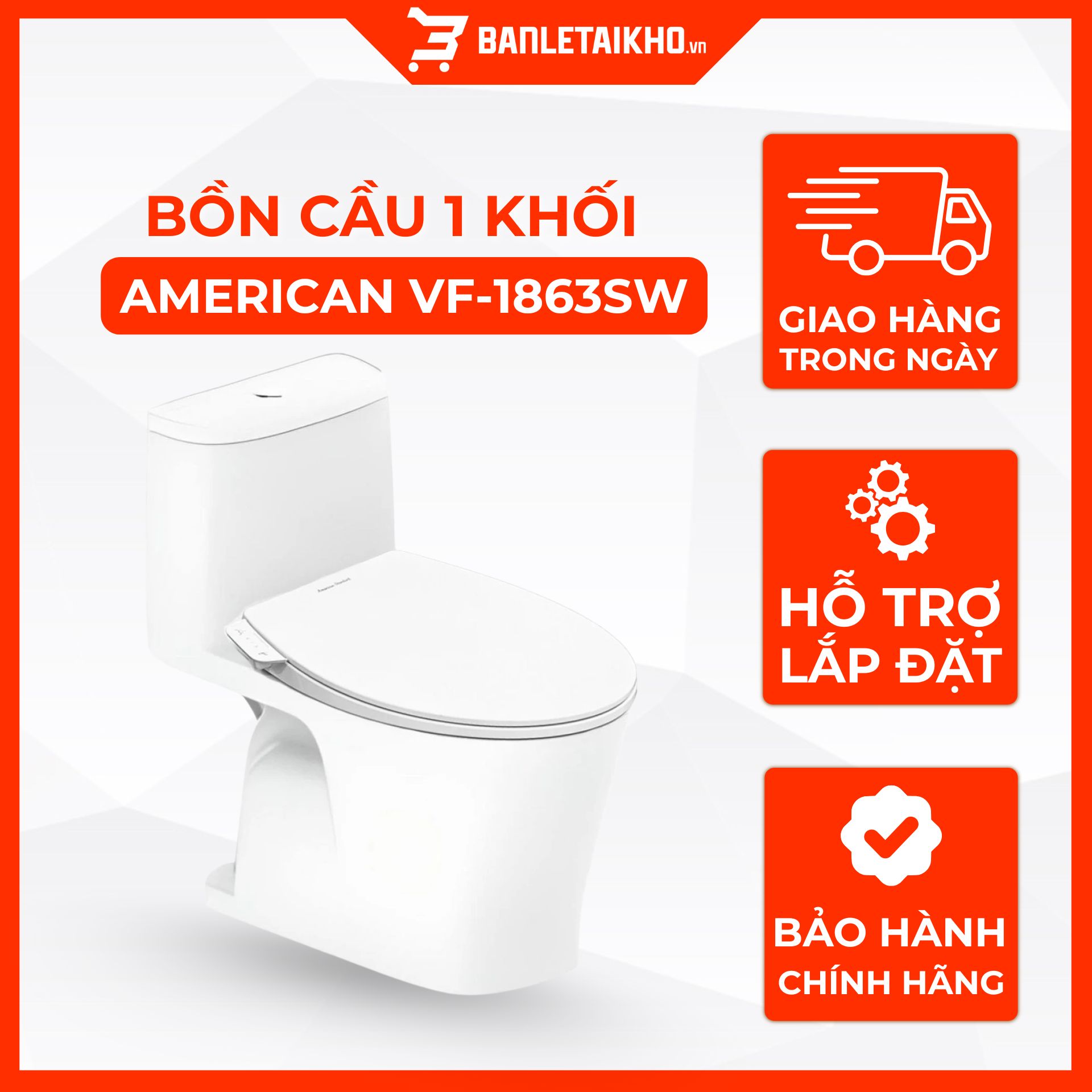 Bồn Cầu AMERICAN STANDARD VF 1863SW 1 Khối Nắp Rửa Cơ Bồn Cầu AMERICAN STANDARD VF 1863SW 1 Khối Nắp Rửa Cơ