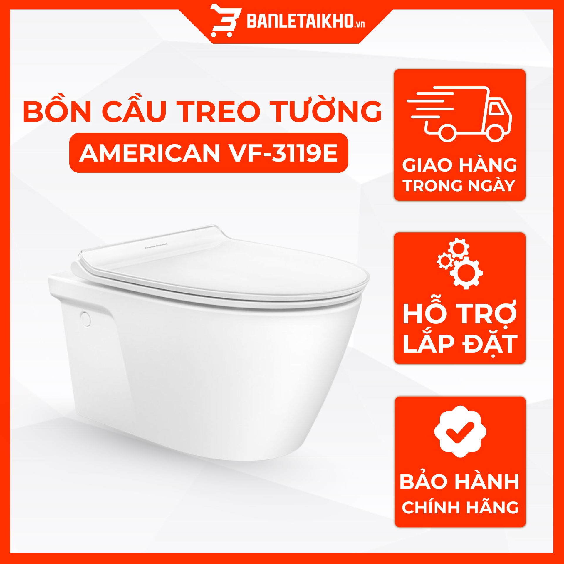 Bồn Cầu AMERICAN STANDARD VF 3119E Treo Tường Nắp Đóng Êm Bồn Cầu AMERICAN STANDARD VF 3119E Treo Tường Nắp Đóng Êm