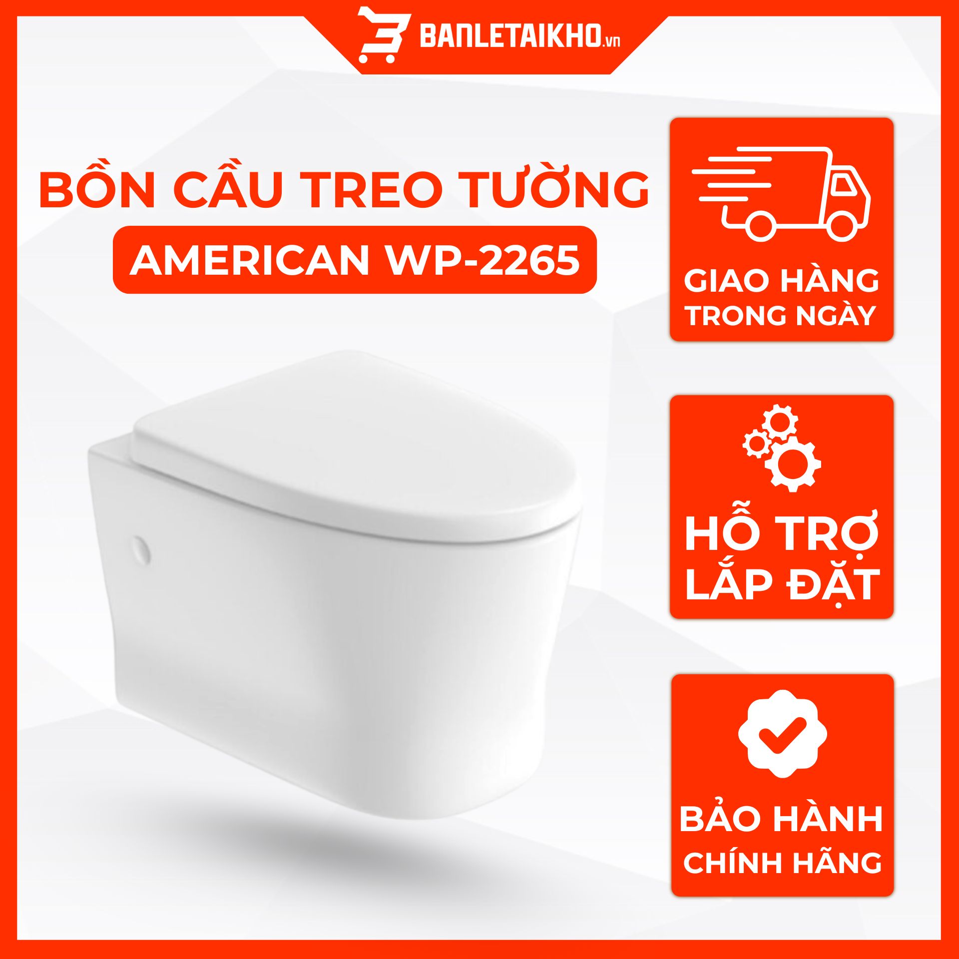 Bồn Cầu AMERICAN STANDARD WP 2265 Treo Tường Nắp Đóng Êm Bồn Cầu AMERICAN STANDARD WP 2265 Treo Tường Nắp Đóng Êm